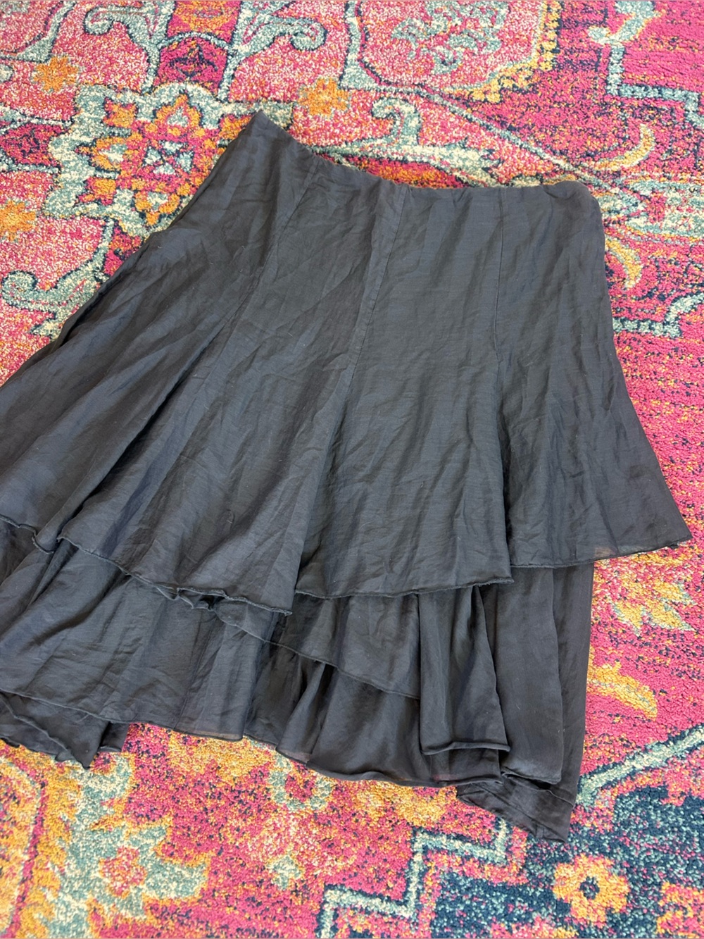 CAbi | Women’s Charcoal Grey Silk Blend Asymmetrical Layered Ruffle Skirt Size 8 - Picture 11 of 14